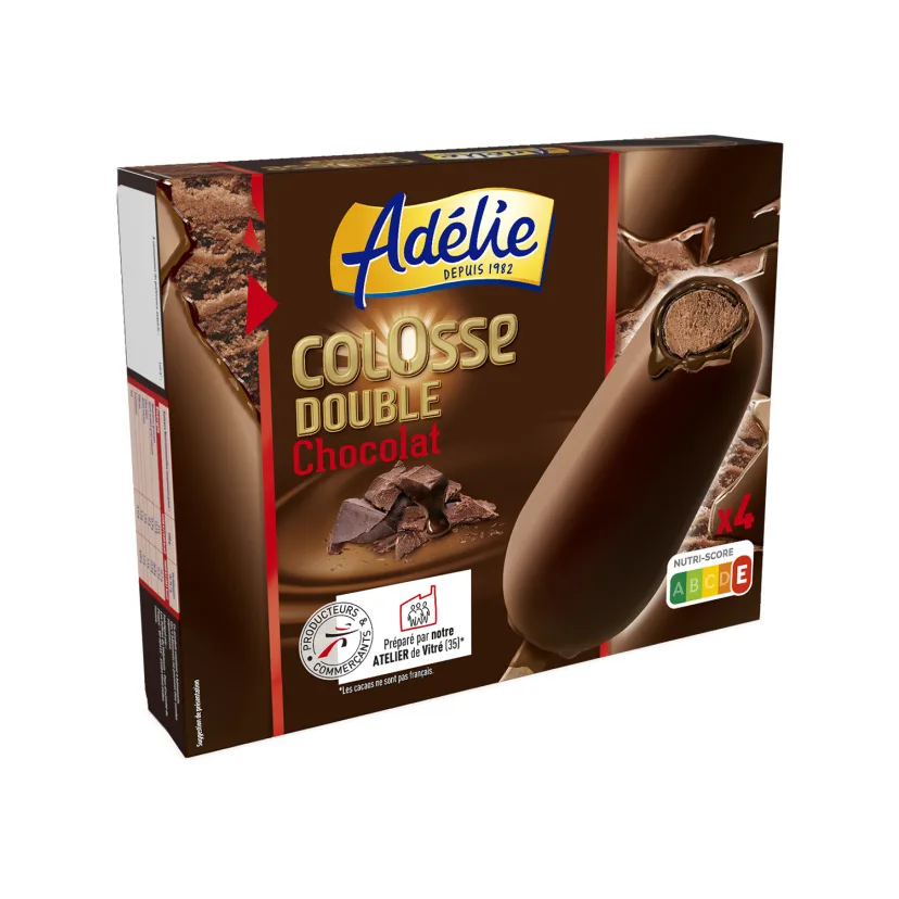 Adélie bâtonnets de glace colosse double chocolat x4 299g