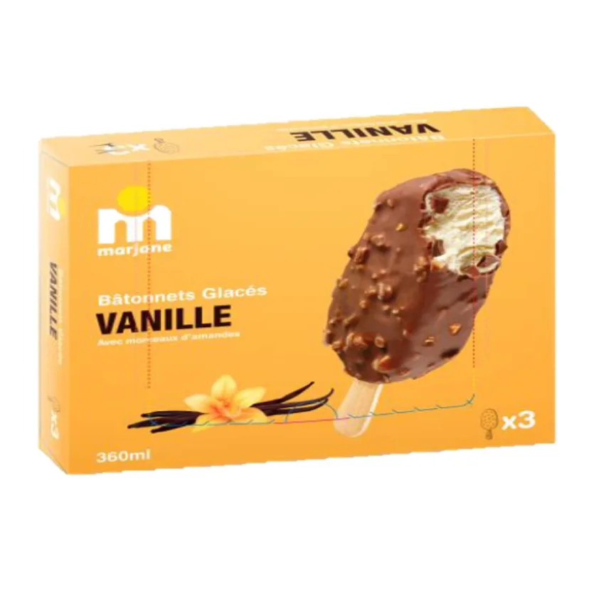 Marjane bâtonnets de glace vanille 3x120ml
